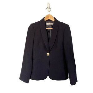 Tahari Classic Career Black Blazer Jacket Petite SZ 0P Single Gold Button #0609
